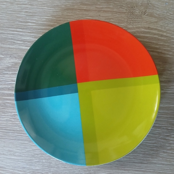 CB2 Crate & Barrel Plates (2) Appetizer Color-Block Mid Century Modern Style NEW - Picture 3 of 11